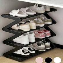 2 pièces Étagère à chaussures en plastique en forme de Z, organisateur de rangement sur pied, multifonctionnel, grande capacité, facile à assembler, gain de place, solution d'organisation pour la maison, le dortoir, la chambre, l'entrée, le placard, unité d'étagère à chaussures légère et portable - Multicolore - Voir 3