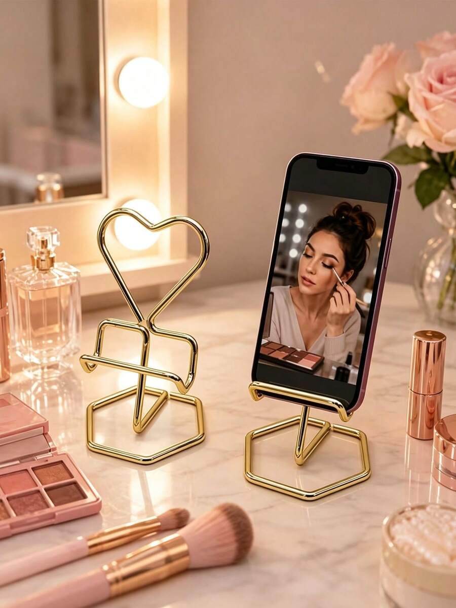 Heart-Shaped Metal Phone Stand, Easy-To-Use Iron Slouchy Desktop Phone Holder Base For Bedroom