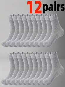 12/1 Pair Black White Grey Minimalist Solid Color Men's Mid-Calf Socks, Unisex, Autumn Winter Christmas Gift Socks - Multicolor - View 25