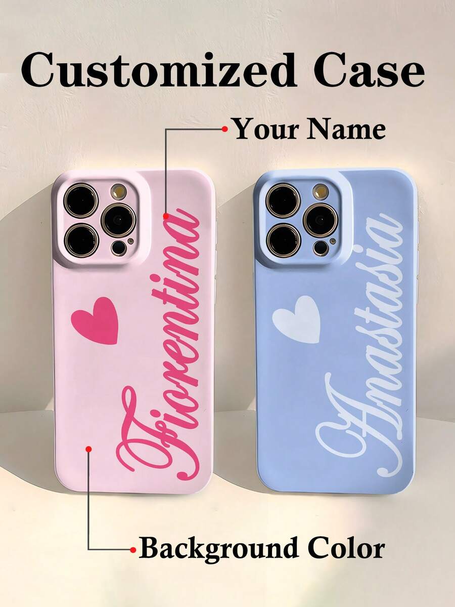 1pc Minimalist Cream Ins Style Retro Y2K Sweet Cool Girl Heart Signature Customized Color Pattern Contrast Image Name Personalized Signature Short Phrase Custom Couple Daily Commute Holiday Anniversary Exclusive Gift Phone Case Custom 2-In-1 Glossy Film Hard Shell Full Coverage Protective Cover Compatible With IPhone 11/12/13/14/15/16/17 Pro Max - Multicolor - View 1