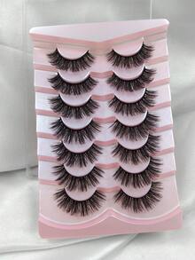 7 Pairs DD Curl Russian Strip Lashes Faux Mink Lashes Fluffy Wispy Lash Natural Look 3D Effect False Eyelashes Volume Short Fake Reusable Eyelash - Black - View 3
