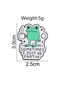 1pc Cute Cartoon Coffee Frog Enamel Pin, Humorous Text Badge, Fashion Accessory For Clothes And Bags, Fun Gift For Friends - Multicolor - View 3