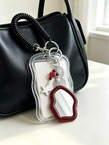 Y2k Exquisite And Fashionable Acrylic Keychain Phone Ring Card Holder,Card Package Keychain, Transparent Id Card Package Set, With Detachable And Sliding Cover, Women's Red Mirror Keychain And Pentagram Keychain - Multicolor - View 2