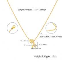 1pc Simple Vintage Initial Heart Pendants Gold Color Chain Stainless Steel Necklaces For Women - Yellow Gold - View 2