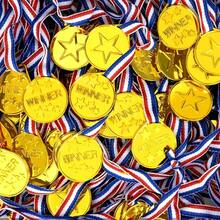 10pcs Plastic Gold Winner Medals With Red White Blue Lanyard, Five-Point Star Embossed Pattern, Lightweight And Durable, Sports Competition Game Reward, Party Small Prizes, Ball Games, Sports Medals - Multicolor - View 8