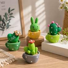 4pcs/Set, 2pcs/Set, 1pc [Random Style] Cute Vase Cactus Set, Desktop Decoration, Office Accessories, Stress Relief Ornament, Mini Desktop Decor, Computer Monitor Office Space Decoration - Cactus - View 7