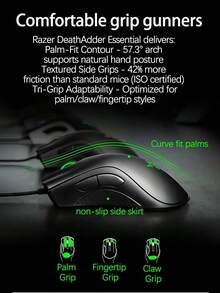 RAZER DeathAdderEssential, sebuah mouse gaming berkabel yang menampilkan desain ergonomis dan ringan, sakelar mikro mekanis, efek pencahayaan RGB, pelacakan optik presisi tinggi, dan kabel paracord ultra-lembut. - View 8