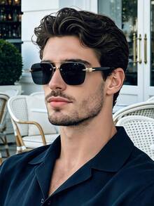1pc Men's Fashion Decorative Glasses, Made Of Gold Plastic Material, Solid Color Pattern, Retro Style, Square Frame, Frameless Glasses, Suitable For Daily Use, Driving, Hiking, Beach, Outfit Matching, Street Photography, Various Festivals And Parties, Great Gift, Fits All Face Shapes, High-Quality Accessory - Multicolor - View 12