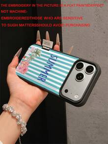 1pc Premium Fashion Minimalist Striped Patchwork Coconut Tree Turtle Flower Pattern Leather Phone Case, Full Coverage Anti-Drop Soft Shell Large Hole Compatible With Samsung/Apple 17 Pro Max/11/12/13/14/15/16 Pro Max/17 And Other Models, Holiday Gift - Multicolor - View 6