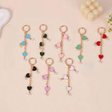 1pc Women's Ins Style Macaron Color Heart Pearl Keychain Drip Oil Heart-Shaped Chain Bag Pendant Personalized Bag Accessory Best Friend Gift - Multicolor - View 8