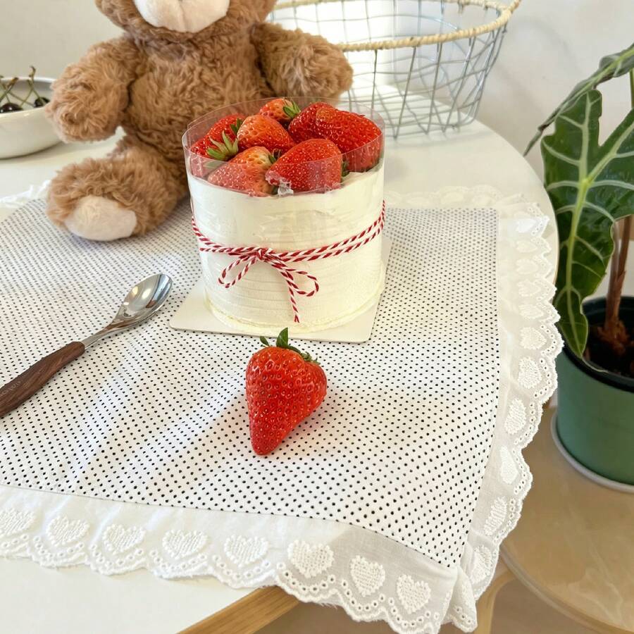 1/2/4pcs French Style White Polka Dot Heart Lace Placemats, Hollow ...