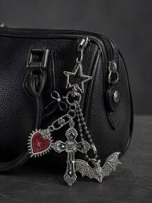 Gothic Cross Keychain, Dark Bow Bat Heart Pendant, Personalized Car Keychain, Bag Charm, Unique Birthday And Halloween Gift. - Multicolor - View 1