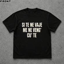 European Slogan Graphic Cotton Loose T‑Shirt, Women Casual Short Sleeve, For Weekend Hangout & Daily Street Look - Black - View 3