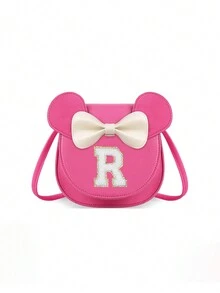 1pc Girls' Popular Cartoon Ear Crossbody Bag, Bowknot Towel Letter Small Purse, Cute Princess Coin Purse Gift For Girls - Hot Pink - View 32