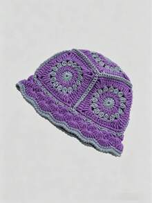 1pc Vintage Hollow Crochet Bucket Hat For Women, Bohemian Knitted Floral Bucket Hat, Breathable Sun Hat For Travel, Beach And Vacation - Multicolor - View 7