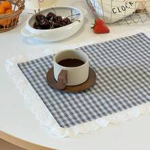1pc/2pcs/4pcs Korean Style Heart Lace Trim Plaid Placemats, Vintage Checkered Fabric Table Mats, Home Afternoon Tea INS Style Table Decor Mats - Multicolor - View 13