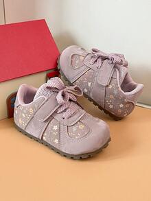 2026 Autumn New Girls Floral Flat Sports Shoes Hook & Loop Anti-Slip Durable Outdoor Casual Shoes For Toddlers - Pink - View 3