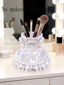 Luxury High-End 3D Princess Dress Makeup Brush Holder Girls Brush Rack Jewelry Box Silk Texture Makeup Brush Bucket Desktop Storage Box - Multicolor - View 9
