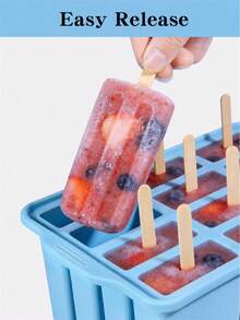 12-Cavity Soft Silicone Popsicle Mold With Anti-Odor Lid, DIY Ice Pop Maker, Reusable And Cost-Effective, Suitable For Homemade Fruit Ice Pops In Summer - Multiple Styles and Colors - View 2