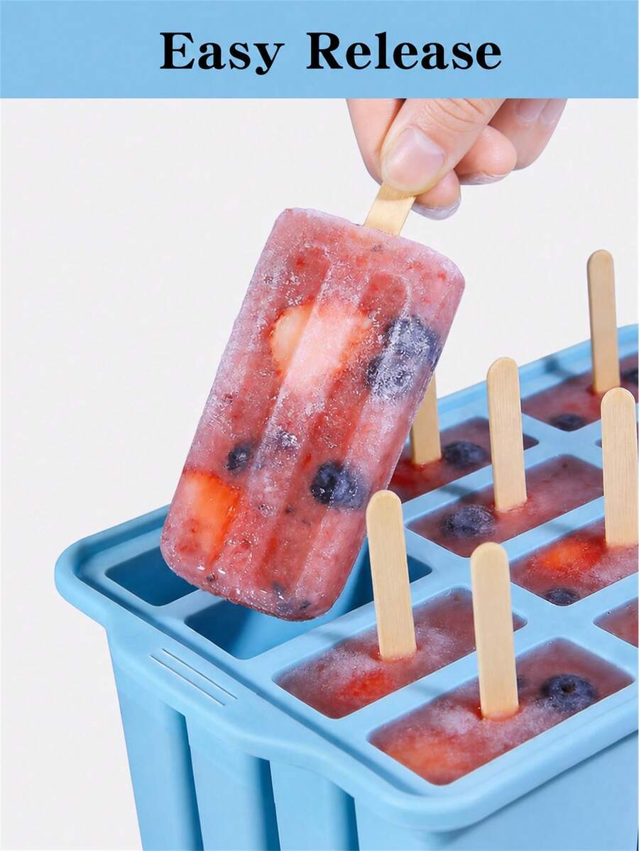 12-Cavity Soft Silicone Popsicle Mold With Anti-Odor Lid, DIY Ice Pop Maker, Reusable And Cost-Effective, Suitable For Homemade Fruit Ice Pops In Summer