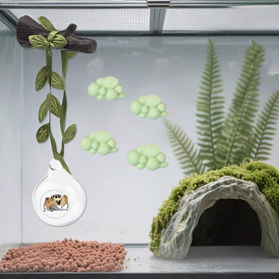 7Pcs/Set Jumping Spider White Cloud Shaped Platform With Hiding Spot Set, Jumping Spider Transparent Round Ball Habitat, Perfect Insect Habitat Decoration, Jumping Spider Toy, Suitable For Jumping Spider Accessories And Amphibian Playground, For Climbing, Resting And Exploring - View 1