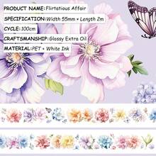 2m/Roll Cherry Blossom PET Washi Tape Floral Transparent Sticker Decorative Tape, Suitable For Diary, Scrapbook, Planner Stationery, 100cm Loop - Flowers - View 13