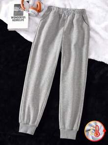 1pc Girls' Teenagers All-Season Minimalist Solid Color Straight Leg Sweatpants, Loose Knit Casual Long Pants, Versatile For Outdoor Sports - Light Grey - View 7