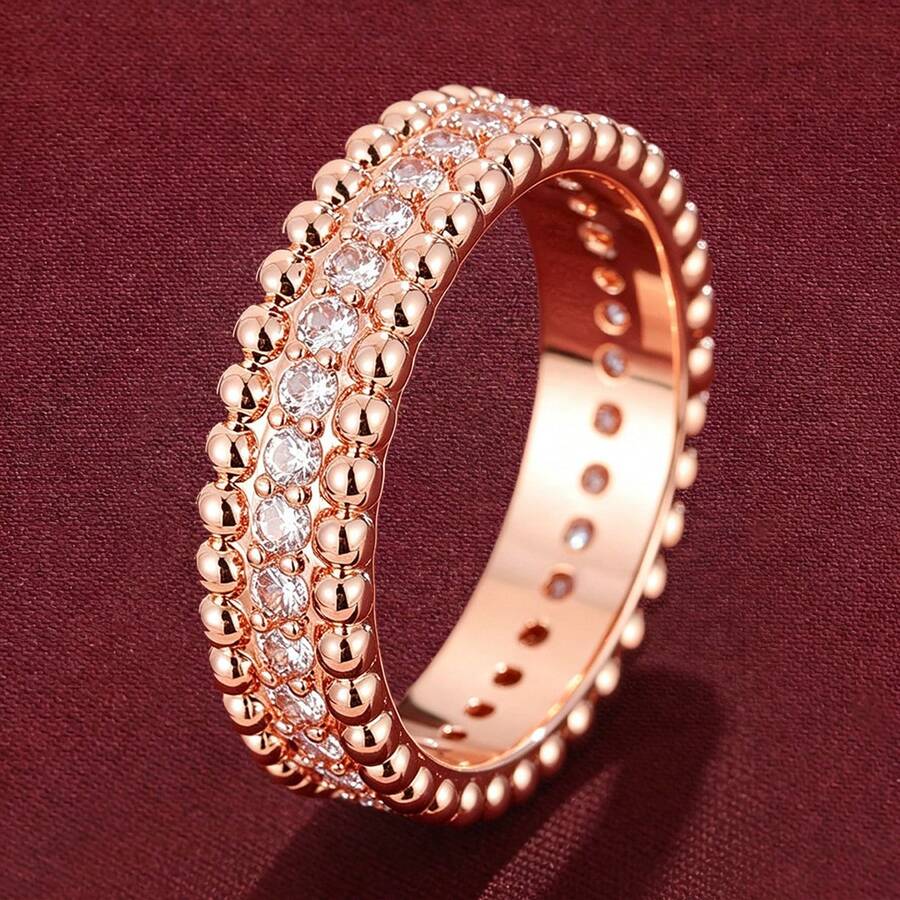 1pc Minimalist Round Ball Design Single Row Cubic Zirconia Women Ring - Multicolor - View 1