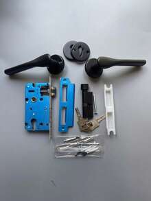 1 Set Full Metal Split Door Lock, Comprising Two Door Handles And Lock Body With Lock Cylinder, Comes With 3 Keys, Suitable For Bedroom, Large Room, Kitchen, Main Door, Round Door Handle For Easy Use, Exquisite Craftsmanship, Black Texture Elegant, Overall Effect Is Perfect - A - View 7