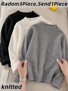Boys' Preppy Solid Color Crew Neck Long Sleeve Knit Pullover Sweater, Suitable For School And Casual Wear In Spring, Autumn And Winter - Grey - View 1