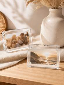 1/3/5pcs Transparent Acrylic Magnetic Photo Frame, Small Transparent Photo Display Stand, Suitable For Desktop, Bedroom, Office And Home Decoration. Suitable For Landscape Photos And Family Photos. - Transparent - View 5