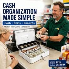 Metal Cash Box With Coin Tray And Key Lock, 5 Coin Slots And 4 Bill Clips, Portable Cash Drawer, Money Organizer Box And Petty Cash Box, With 2 Keys, Suitable For Cash Register, Small Business, Retail Store, Market Stall, Cafe, Home And Office - Multicolor - View 7