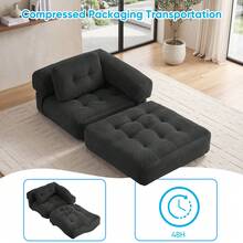 L-Shaped Corduroy Folding Sofa Bed, Multi-Functional Convertible Lazy Sofa For Small Spaces - Black - View 7