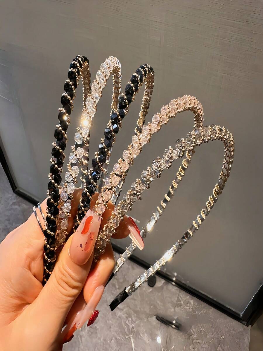 5pcs Women's Rhinestone Crystal Headbands, Luxury High-End Texture, Elegant Minimalist, Hair Accessories - Multicolor - View 1