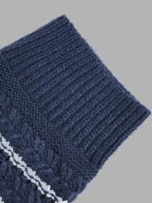 Cardigan Rajut Bergaris Wanita Musim Gugur, Sweater Lengan Panjang Leher Bulat Kancing Depan, Hem Berkerut dengan Tali Serut di Pinggang, Atasan Kasual untuk Bepergian. - Blue and White - View 4
