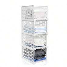 1pc White Minimalist Wardrobe Storage Organizer Drawer-Style Storage Box Multi-Layer Clothes Shelf Organizer Rack Dormitory Storage Basket - White - View 8