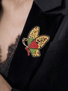 1pc Fashion Metal Insect 3D Butterfly Rhinestone Brooch Lapel Pin Decorative Multi-Purpose Pin For Women - Multicolor - View 1