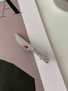2PCS Novelty Knife And Fork Rhinestone Hair Clips Set, Silver Metal Weird Cool Barrettes, Unique Decor Hair Pins For Y2K Street Style - Multicolor - View 5