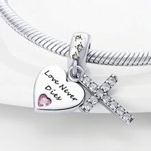 1pc Silver-Plated Multi-Meaning Charm Beads, Heart Lock & Key, Medical First Aid Kit, Pink Diamond Angel, Bow Tag, Cross Heart, Rhinestone & Enamel Craft, Suitable For Bracelet & Necklace, Handmade DIY Jewelry, Blessing & Confession Commemorative Accessory - Multicolor - View 2
