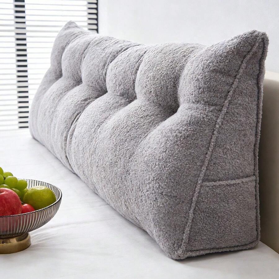 Triangular Bed Wedge Pillow – Extra-Large 59"X20"X8" Reading & Back Support Pillow For Sitting Up In Bed, Daybed, Sofa Or Floor | Memory Foam-Infused, Removable Washable Cover, Non-Slip Bottom | Perfect For Reading, Streaming, Gaming, Postpartum Reco - Grey - View 1