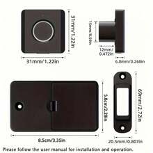 Fingerprint Drawer Lock - Keyless Unlock, Compact & Stylish Design, Easy Installation, Suitable For Home Cabinets, Shoe Cabinets, File Cabinets And Wooden Drawers, Battery Powered (3 AAA Batteries Not Included) - Black - View 3
