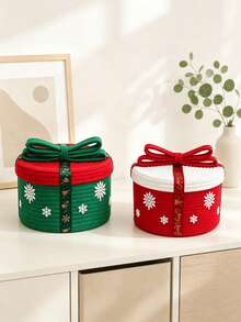 1pc/Christmas Style Hand-Woven Storage Basket, Home Living Room Storage Box, Desktop Organizer For Sundries And Snacks, Suitable For Christmas, Home Decor, Indoor/Outdoor, Party/Party Decoration, Christmas Room Decoration, Christmas Gift, Christmas Party Gift - Multicolor - View 7