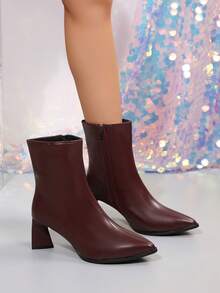2024 New Women's Chunky High Heel Elastic Slim Sock Boots Mid-Calf Ankle Boots - Burgundy - View 7