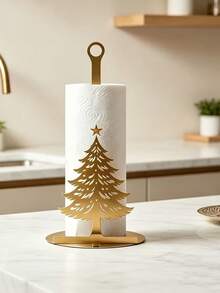 1pc Christmas Tree Hollow Paper Towel Holder, Desktop Christmas Decoration, Suitable For Kitchen Countertop Storage And Organization, Living Room Or Bedroom, Christmas Party And Holiday Gift Choice - Multicolor - View 2
