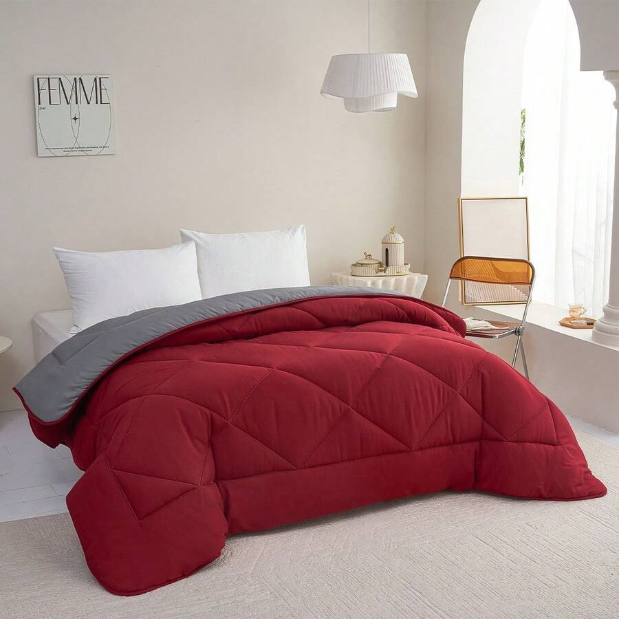 Soft Quilted Polyester Comforter With Reversible Design And Diamond Stitching, Comfortable Bed Filling, Available In Sizes 180x240cm, 220x240cm, And 240x260cm - Red - View 1