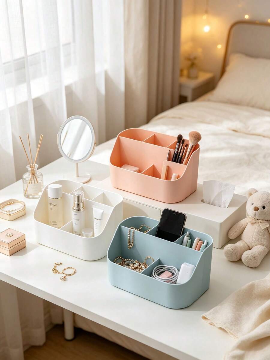 1pc Minimalist 5-Compartment Storage Box Baby Room Desktop Organizer Bedroom Storage Multi-Functional Organizer (3 Colors)