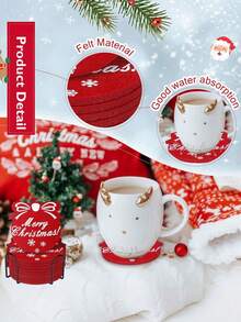 Merry Christmas Drink Coasters, Red Snowflake Felt Coasters, Christmas Holiday Tabletop Decoration Coasters, Winter Holiday Party Tableware Decor, Suitable For Home Kitchen Dining Table, Christmas Gift - Red - View 4