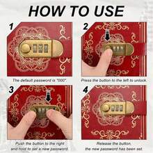 1pc Vintage Style Combination Lock Leather Notebook A5 Size Diary Lined Pages Floral Pattern - Multicolor - View 6