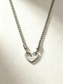 1pc Stainless Steel Heart Pendant Necklace With "Forever Love" Engraving, Unisex Choker Necklace, Suitable As Gift For Yourself - Silver Forever Love - View 3