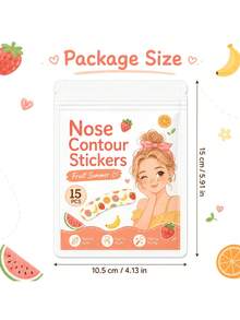 15 buah Stiker Kontur Hidung Motif Buah, Stiker Area Hidung Motif Stroberi Jeruk Pisang Lucu untuk Riasan Sehari-hari, Perjalanan, Pesta, dan Pemotretan - beraneka warna - View 5